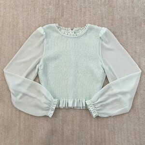Aritzia Wilfred Tempest Long Sleeve Smocked Crop Blouse Top M